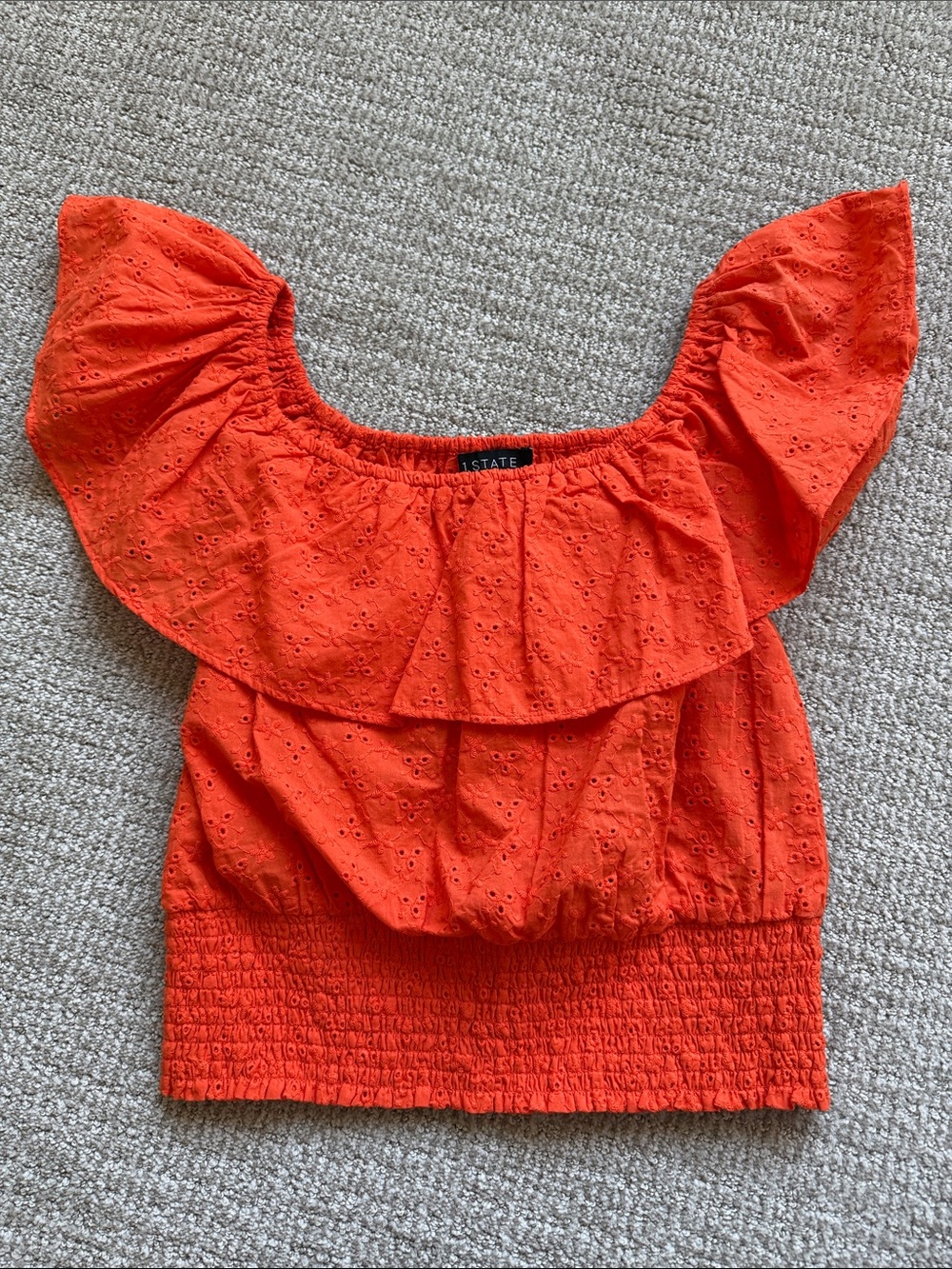 Orange Eyelet Off-Shoulder Top